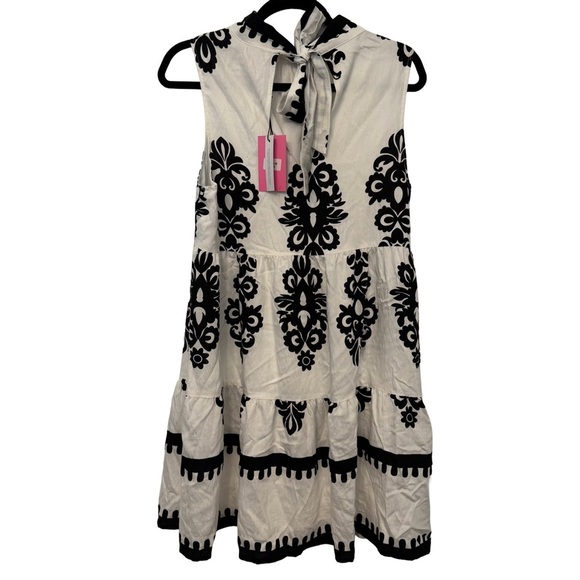 NWT THML Black & White Sleeveless Dara Tiered Midi Dress Sz. MEDIUM - Picture 3 of 6